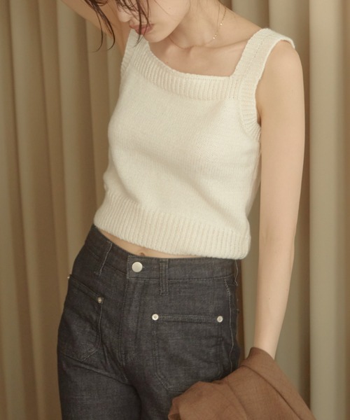 ACYM(アシーム)の「Mini knit ビスチェ(タンクトップ・レディース・ブラック/ホワイト・FREE)」の13枚目の写真