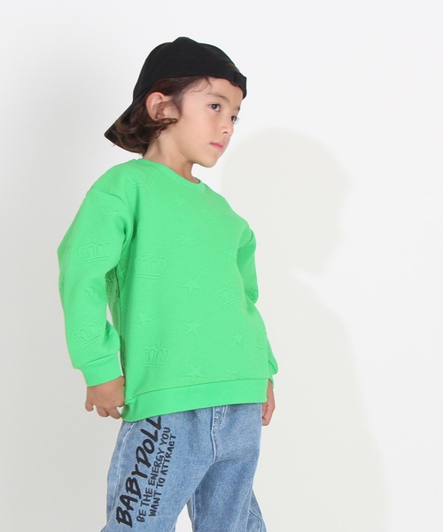 BABYDOLL（ベビードール）の「親子お揃い エンボス 総柄 トレーナー 8883K（スウェット・キッズ・ピンク/ライム/マスタード・150cm/140cm/100cm/120cm/110cm/130cm/80ｃｍ/90cm）」の7枚目の写真