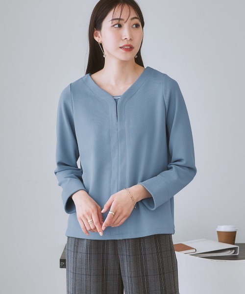 7days Life Styling（セブンデイズライフスタイリング）の「【裏側起毛であったか】ゴールドパーツ使いトップス（Tシャツ/カットソー・レディース・サックスブルー系/ブラック/アイボリー/オフホワイト・LL/3L/M/L/S）」の16枚目の写真