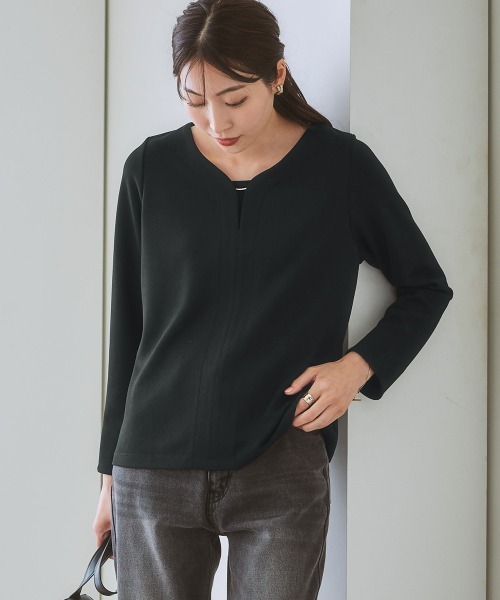 7days Life Styling（セブンデイズライフスタイリング）の「【裏側起毛であったか】ゴールドパーツ使いトップス（Tシャツ/カットソー・レディース・サックスブルー系/ブラック/アイボリー/オフホワイト・LL/3L/M/L/S）」の9枚目の写真