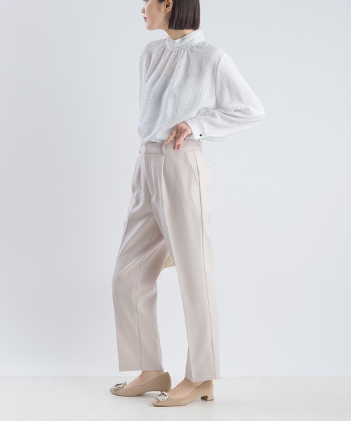 PICCIN(ピッチン)の「ラメフィルムサッカーハイネックブラウス(シャツ/ブラウス・レディース・ネイビー/オフホワイト・M)」の9枚目の写真