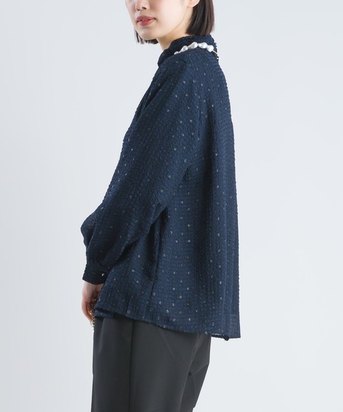 PICCIN(ピッチン)の「ラメフィルムサッカーハイネックブラウス(シャツ/ブラウス・レディース・ネイビー/オフホワイト・M)」の15枚目の写真
