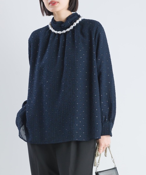 PICCIN(ピッチン)の「ラメフィルムサッカーハイネックブラウス(シャツ/ブラウス・レディース・ネイビー/オフホワイト・M)」の14枚目の写真