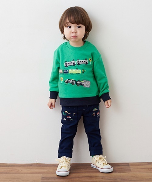 kladskap（クレードスコープ）の「乗り物と森ロング丈ストレートパンツ（チノパンツ・キッズ・マスタード/ネイビー/ブルー・80ｃｍ/90cm/110cm/100cm/120cm/130cm）」の2枚目の写真