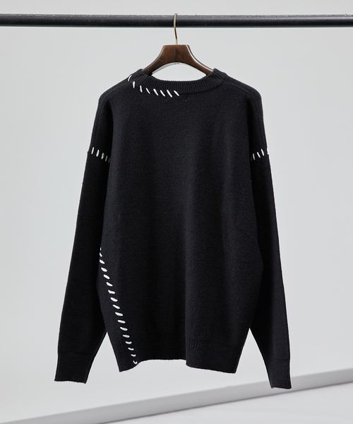 AH ABAHOUSE(エーエイチアバハウス)の「【AH ABAHOUSE】ハンドステッチ プルオーバー ニット(ニット/セーター・メンズ・ホワイト/グリーン/ブラック/グレイッシュベージュ/グレイッシュブルー/パープル・48/46)」の19枚目の写真