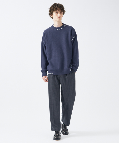 AH ABAHOUSE(エーエイチアバハウス)の「【AH ABAHOUSE】ハンドステッチ プルオーバー ニット(ニット/セーター・メンズ・ホワイト/グリーン/ブラック/グレイッシュベージュ/グレイッシュブルー/パープル・48/46)」の9枚目の写真