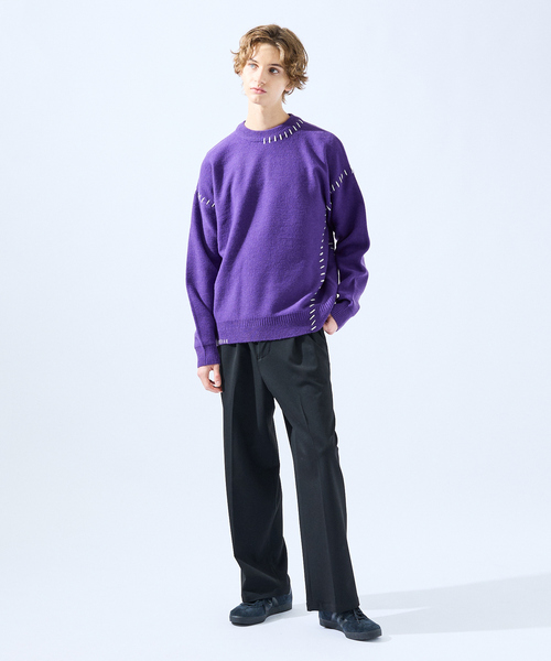 AH ABAHOUSE(エーエイチアバハウス)の「【AH ABAHOUSE】ハンドステッチ プルオーバー ニット(ニット/セーター・メンズ・ホワイト/グリーン/ブラック/グレイッシュベージュ/グレイッシュブルー/パープル・48/46)」の7枚目の写真