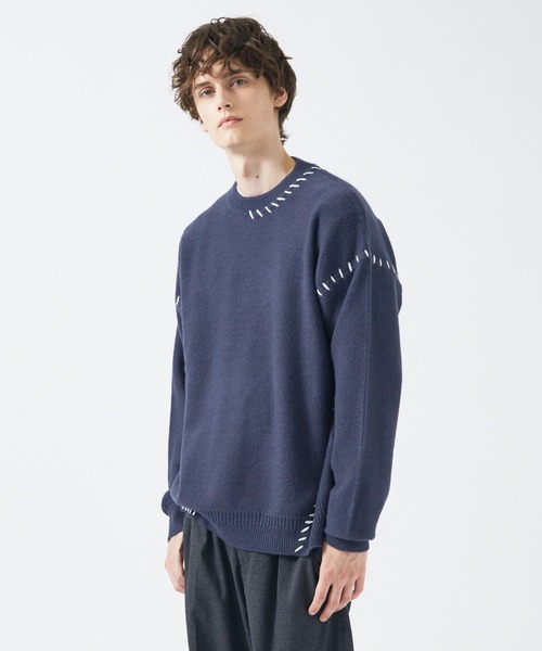 AH ABAHOUSE(エーエイチアバハウス)の「【AH ABAHOUSE】ハンドステッチ プルオーバー ニット(ニット/セーター・メンズ・ホワイト/グリーン/ブラック/グレイッシュベージュ/グレイッシュブルー/パープル・48/46)」の5枚目の写真