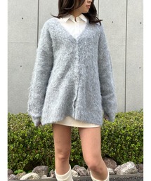 ウール混モヘアタッチVネックカーディガン