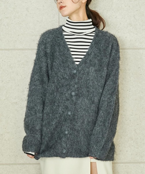 ANAP(アナップ)の「ウール混モヘアタッチVネックカーディガン(カーディガン/ボレロ・レディース・オフホワイト/グレー/スミクロ・FREE)」の2枚目の写真