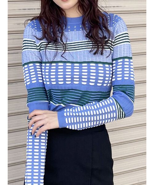 MURUA（ムルーア）の「マルチパターンニットTOPS（ニット/セーター・レディース・ブラック/ブルー/ホワイト・FREE）」の3枚目の写真