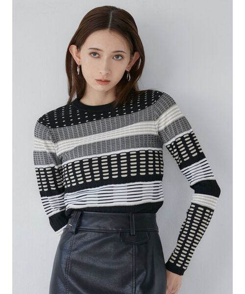 MURUA（ムルーア）の「マルチパターンニットTOPS（ニット/セーター・レディース・ブラック/ブルー/ホワイト・FREE）」の4枚目の写真