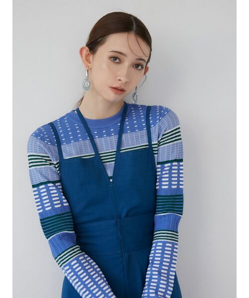 MURUA（ムルーア）の「マルチパターンニットTOPS（ニット/セーター・レディース・ブラック/ブルー/ホワイト・FREE）」の8枚目の写真