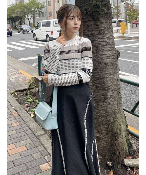 MURUA（ムルーア）の「マルチパターンニットTOPS（ニット/セーター・レディース・ブラック/ブルー/ホワイト・FREE）」の13枚目の写真