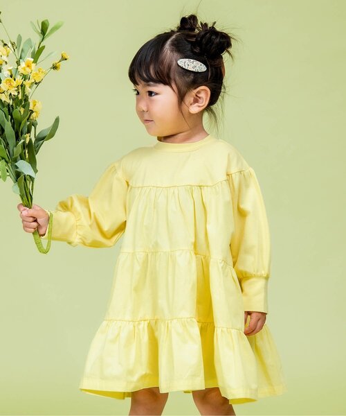 Ampersand（アンパサンド）の「premier カットソー切替ティアードチュニックワンピ（ワンピース・キッズ・ラベンダー/チャコール/アイボリー/イエロー・100/140/110/130/80/120/90）」の4枚目の写真