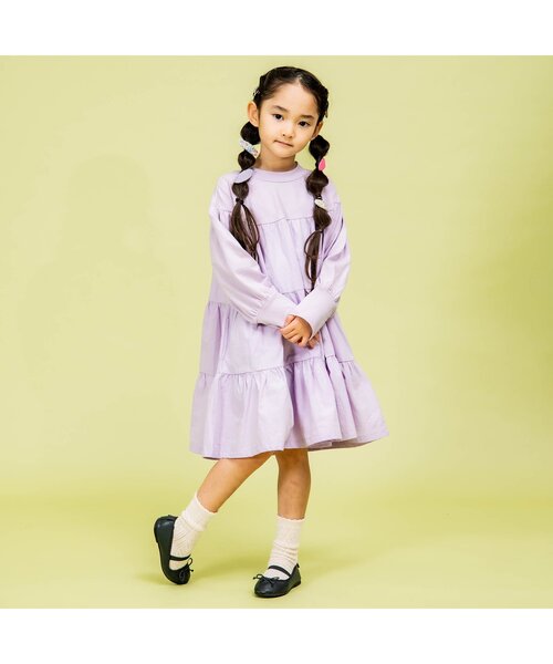 Ampersand（アンパサンド）の「premier カットソー切替ティアードチュニックワンピ（ワンピース・キッズ・ラベンダー/チャコール/アイボリー/イエロー・100/140/110/130/80/120/90）」の5枚目の写真