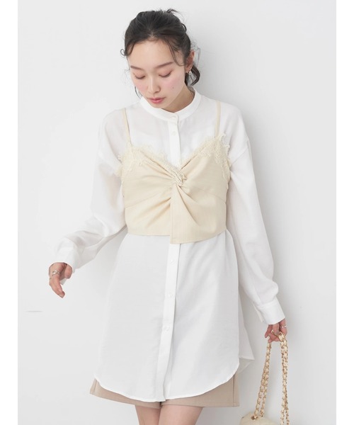 earth music&ecology（アースミュージックアンドエコロジー）の「ピンストライプ胸元レースビスチェ（ベスト・レディース・グレー系その他/ベージュ・FREE）」の15枚目の写真