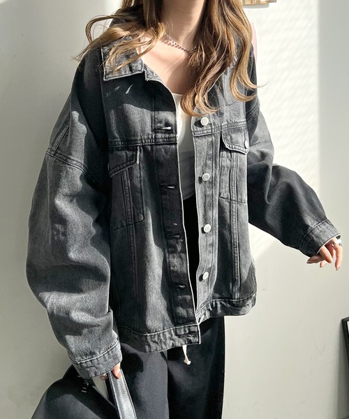 Futier land(フューティアランド)の「ビッグシルエットデニムジャケット(デニムジャケット・レディース・ライトブルー/ブラック/ブルー・MEDIUM)」の21枚目の写真