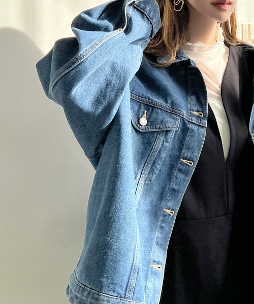 Futier land(フューティアランド)の「ビッグシルエットデニムジャケット(デニムジャケット・レディース・ライトブルー/ブラック/ブルー・MEDIUM)」の6枚目の写真