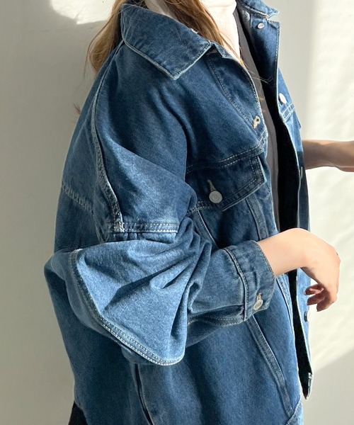 Futier land(フューティアランド)の「ビッグシルエットデニムジャケット(デニムジャケット・レディース・ライトブルー/ブラック/ブルー・MEDIUM)」の8枚目の写真