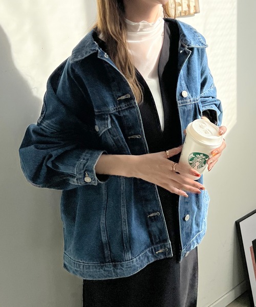 Futier land(フューティアランド)の「ビッグシルエットデニムジャケット(デニムジャケット・レディース・ライトブルー/ブラック/ブルー・MEDIUM)」の9枚目の写真