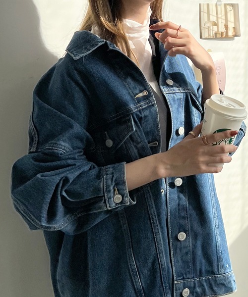 Futier land(フューティアランド)の「ビッグシルエットデニムジャケット(デニムジャケット・レディース・ライトブルー/ブラック/ブルー・MEDIUM)」の10枚目の写真