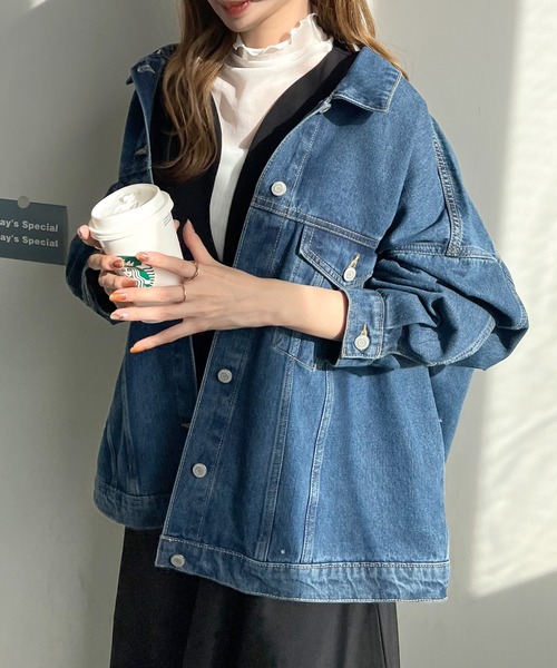 Futier land(フューティアランド)の「ビッグシルエットデニムジャケット(デニムジャケット・レディース・ライトブルー/ブラック/ブルー・MEDIUM)」の4枚目の写真