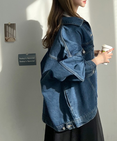 Futier land(フューティアランド)の「ビッグシルエットデニムジャケット(デニムジャケット・レディース・ライトブルー/ブラック/ブルー・MEDIUM)」の12枚目の写真