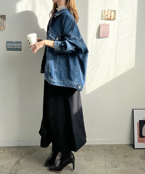 Futier land(フューティアランド)の「ビッグシルエットデニムジャケット(デニムジャケット・レディース・ライトブルー/ブラック/ブルー・MEDIUM)」の14枚目の写真