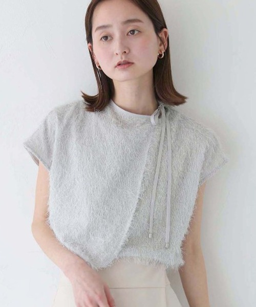 CLEIO(クレイオ)の「【CLEIO】フリンジジョーゼットレイヤード半袖ブラウス/FRINGE GEORGETTE LAYERED BLOUSE/940-11628(シャツ/ブラウス・レディース・ブラック/ホワイト/ライトグレー・FREE)」の3枚目の写真