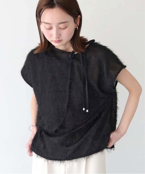 CLEIO(クレイオ)の「【CLEIO】フリンジジョーゼットレイヤード半袖ブラウス/FRINGE GEORGETTE LAYERED BLOUSE/940-11628(シャツ/ブラウス・レディース・ブラック/ホワイト/ライトグレー・FREE)」の2枚目の写真