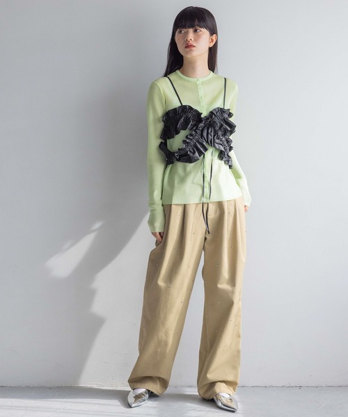 yuw（ユウ）の「シアーラメニットカーディガン　108002（カーディガン/ボレロ・レディース・ピンク/グリーン/グレー・FREE）」の16枚目の写真