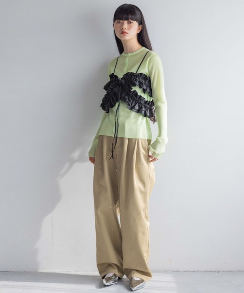 yuw（ユウ）の「シアーラメニットカーディガン　108002（カーディガン/ボレロ・レディース・ピンク/グリーン/グレー・FREE）」の17枚目の写真