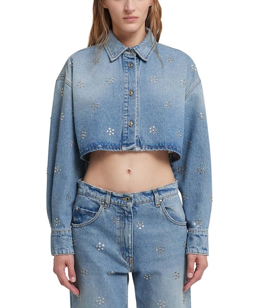 MSGM（エムエスジーエム）の「CRYSTAL FLOWER クロップドデニムジャケット（デニムジャケット・レディース・ライトブルー・38）」の6枚目の写真