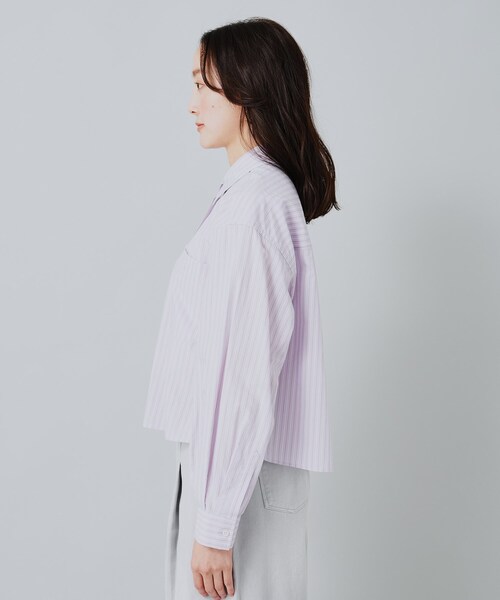【美品】23区　大きいサイズ　コットン　さらさら　ソフト　ストライプ　ブラウス セール】【羽織りにもオススメ／コットン】ストライプ