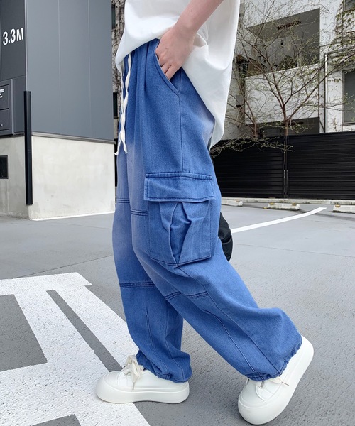 SHEPP(シープ)の「デニムバルーンシルエット ワイドカーゴパンツ(カーゴパンツ・メンズ・ブラック/ブルー・M/L/XL)」の19枚目の写真