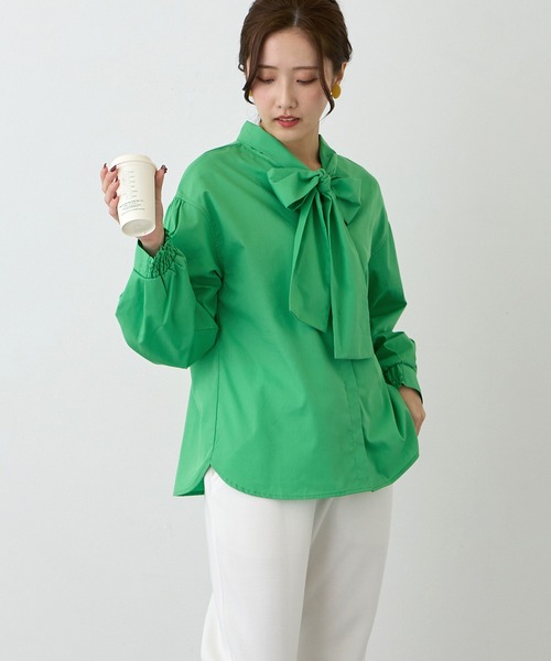 NICOLE white（ニコルホワイト）の「前後２ＷＡＹボウタイブラウス（シャツ/ブラウス・レディース・ブラック/オフホワイト/グリーン・FREE）」の3枚目の写真