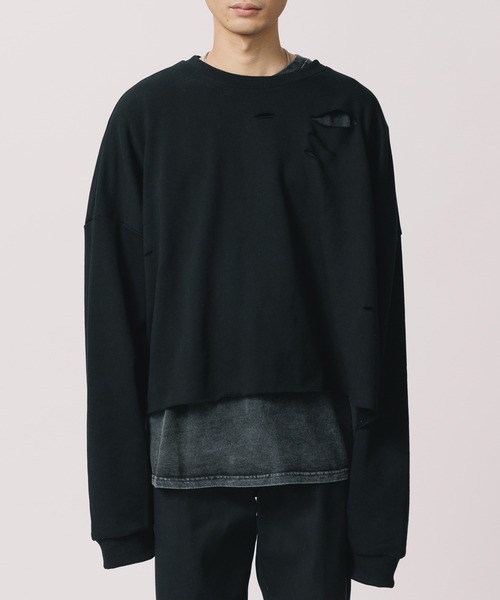 Theater code(シアターコード)の「Damaged Cropped Logo Sweatshirt /ダメージ クロップド ロゴ スウェット(スウェット・メンズ・ダークグレー/クリーム/ネイビー/ライトグレー/ブラック・2/3)」の16枚目の写真