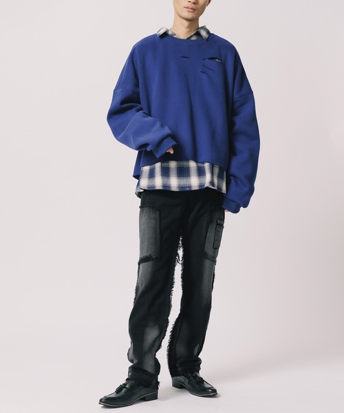 Theater code(シアターコード)の「Damaged Cropped Logo Sweatshirt /ダメージ クロップド ロゴ スウェット(スウェット・メンズ・ダークグレー/クリーム/ネイビー/ライトグレー/ブラック・2/3)」の15枚目の写真