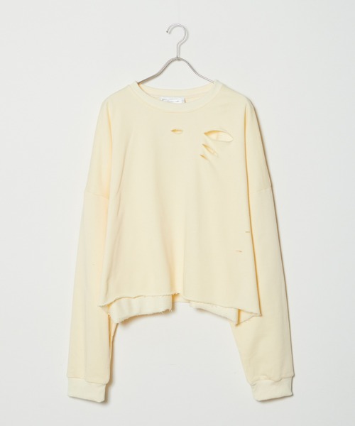 Theater code(シアターコード)の「Damaged Cropped Logo Sweatshirt /ダメージ クロップド ロゴ スウェット(スウェット・メンズ・ダークグレー/クリーム/ネイビー/ライトグレー/ブラック・2/3)」の10枚目の写真