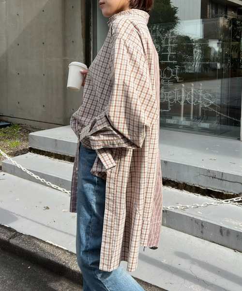 etsinta（エシンタ）の「【etsinta／エシンタ】リメイクロングオーバーシャツ（シャツ/ブラウス・レディース・ブラウン/ベージュ/ネイビー・ONE SIZE）」の8枚目の写真