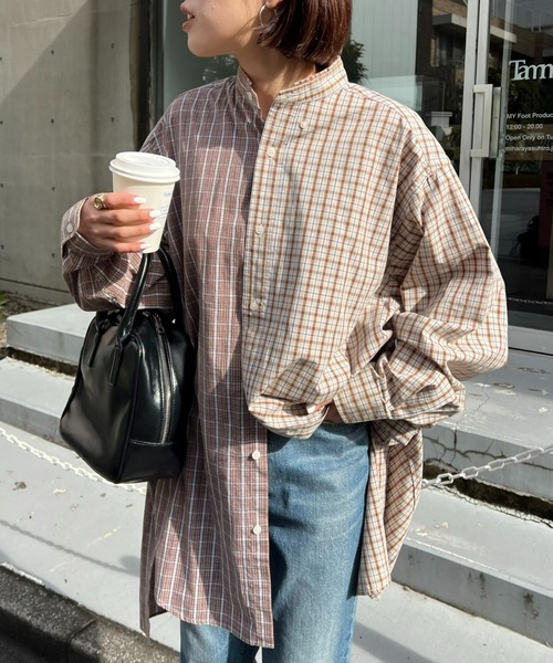 etsinta（エシンタ）の「【etsinta／エシンタ】リメイクロングオーバーシャツ（シャツ/ブラウス・レディース・ブラウン/ベージュ/ネイビー・ONE SIZE）」の4枚目の写真