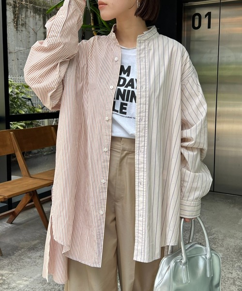 etsinta（エシンタ）の「【etsinta／エシンタ】リメイクロングオーバーシャツ（シャツ/ブラウス・レディース・ブラウン/ベージュ/ネイビー・ONE SIZE）」の5枚目の写真