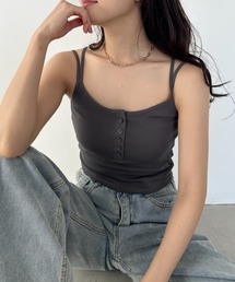 【パット付き】フロントボタンダブルストラップキャミ