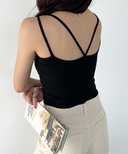 CLEA(クレア)の「【パット付き】フロントボタンダブルストラップキャミ(キャミソール・レディース・チャコールグレー/グレイッシュベージュ/ホワイト/グレー/ブラック・FREE)」の3枚目の写真