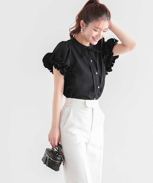 Fit more（フィットモア）の「【ZOZO限定商品＆限定カラー】ボリュームフリルハーフスリーブ（シャツ/ブラウス・レディース・ブルー/ホワイト/ブラック/ピンク・FREE）」の19枚目の写真