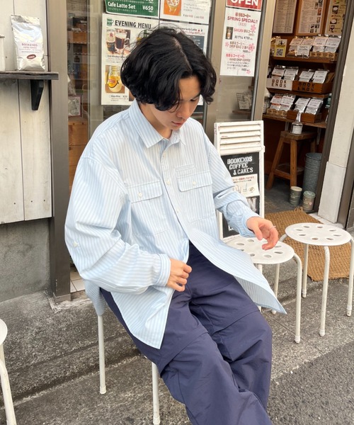 BROKEN BASE(ブロークンベース)の「ダブルポケットストライプシャツ(シャツ/ブラウス・メンズ・オフホワイト/ブルー・LARGE/MEDIUM)」の17枚目の写真