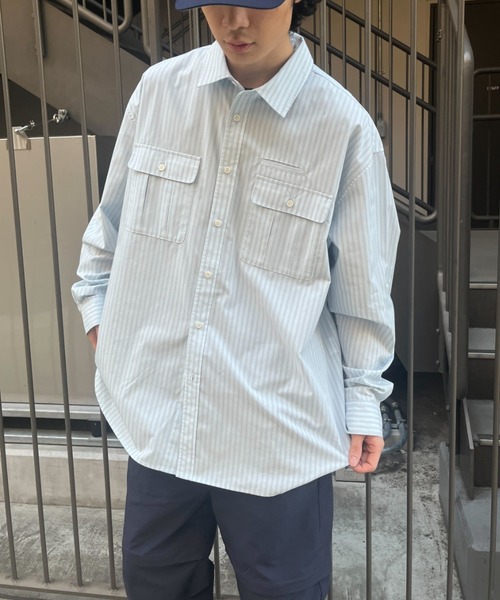 BROKEN BASE(ブロークンベース)の「ダブルポケットストライプシャツ(シャツ/ブラウス・メンズ・オフホワイト/ブルー・LARGE/MEDIUM)」の21枚目の写真