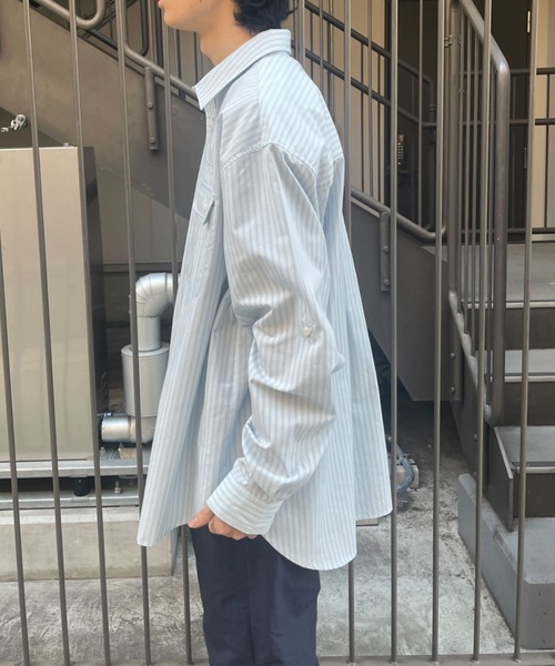 BROKEN BASE(ブロークンベース)の「ダブルポケットストライプシャツ(シャツ/ブラウス・メンズ・オフホワイト/ブルー・LARGE/MEDIUM)」の22枚目の写真