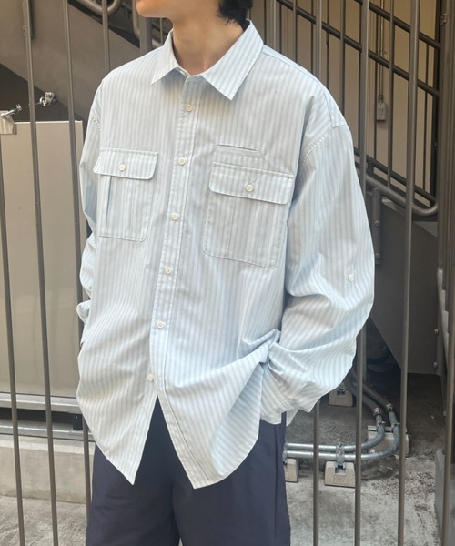 BROKEN BASE(ブロークンベース)の「ダブルポケットストライプシャツ(シャツ/ブラウス・メンズ・オフホワイト/ブルー・LARGE/MEDIUM)」の20枚目の写真
